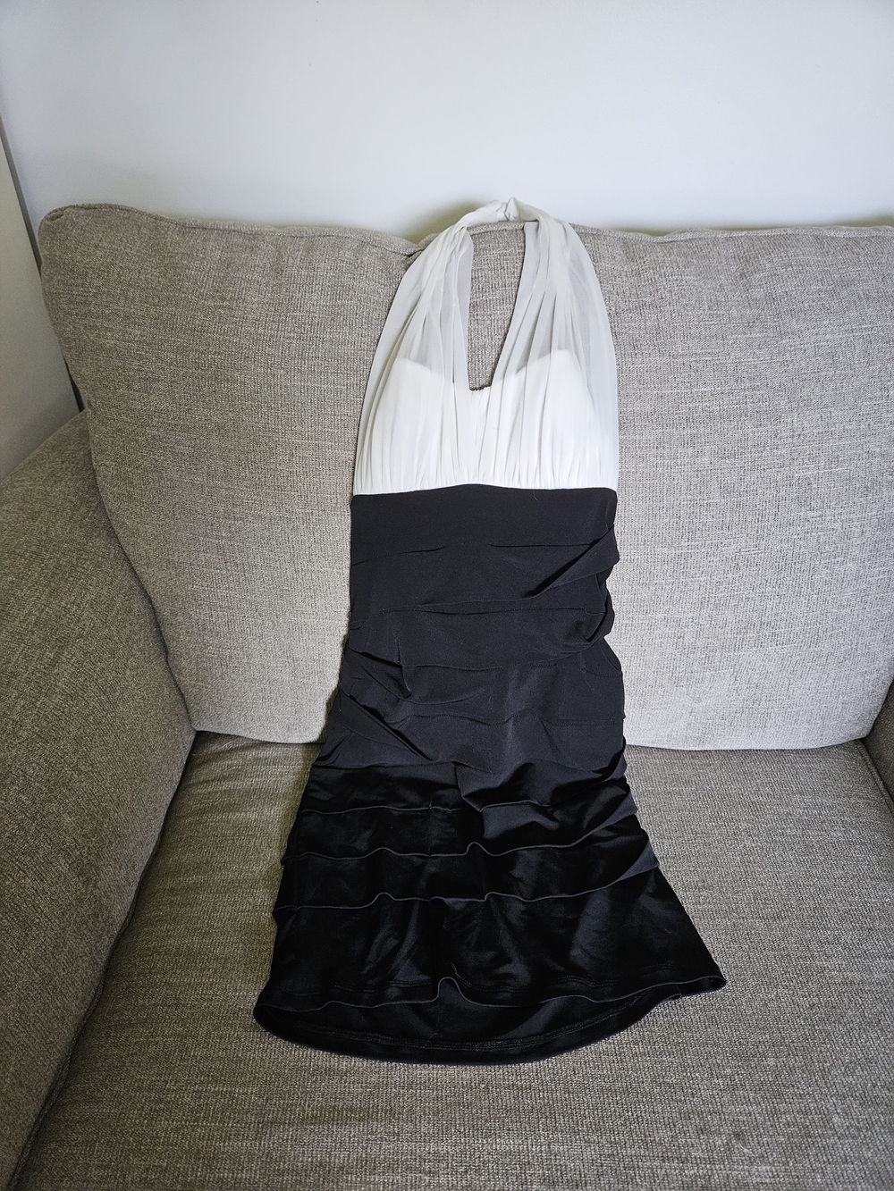 Halter Two-Tone Black and White Evening Dress